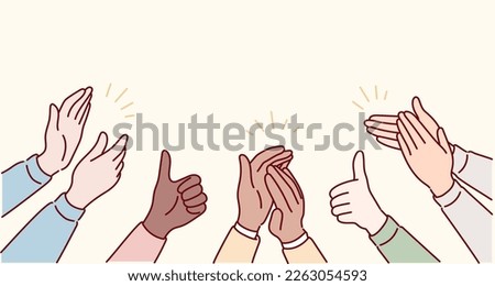 Human hands clapping. People crowd applaud to congratulate success job. Hand thumbs up. Hand drawn style vector design illustrations.