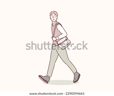  positive cheerful man have free time fun go walk want meet university friends wear casual style clothes.Hand drawn style vector design illustrations.