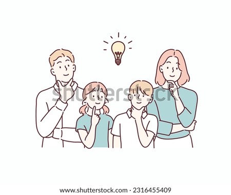 Illustration of family.Questions, solutions, knowledge, learning, children, education. Hand drawn style vector design illustrations.