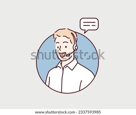 Businessman working in call center. Hand drawn style vector design illustrations.