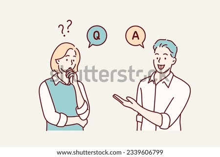 Q and A texts and men and women. QnA. Hand drawn style vector design illustrations.