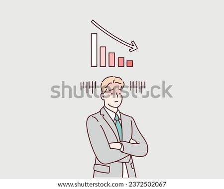Businessman with graph.  financial collapse, economic crisis. Hand drawn style vector design illustrations.