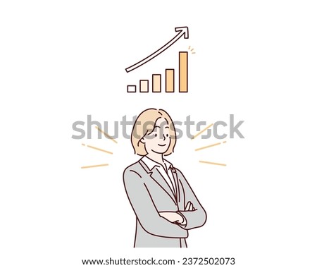 Businesswoman with Growing graph. Hand drawn style vector design illustrations.