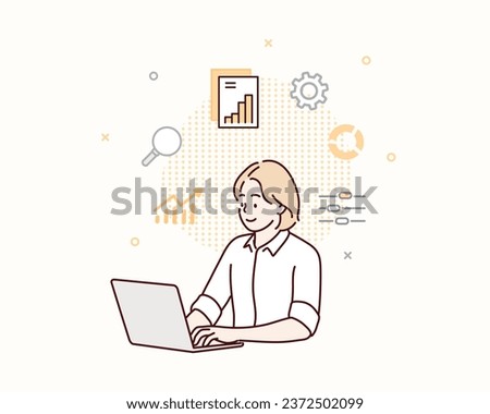 Business people working for data analytics graph report dashboard and monitoring for business marketing planning and finance investment concept. Hand drawn style vector design illustrations.