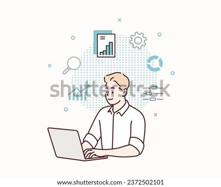 Business people working for data analytics graph report dashboard and monitoring for business marketing planning and finance investment concept. Hand drawn style vector design illustrations.