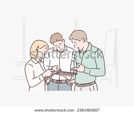 Female business people or Friends - Diverse Group of Females Only in a modern Office discussing and laughing. Hand drawn style vector design illustrations.