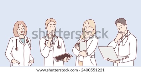 Set of doctors characters. Medical team concept. Hand drawn style vector design illustrations.