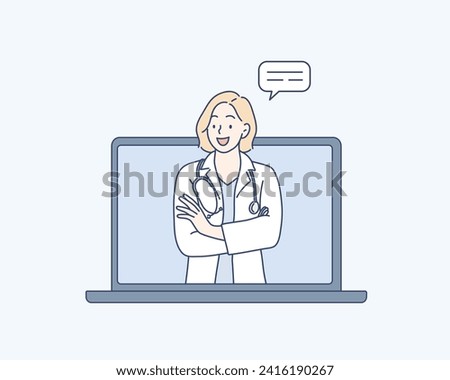 Doctor with online medical consultation concept, Healthcare services, Ask a doctor. Hand drawn style vector design illustrations.