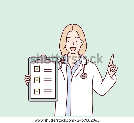 Doctor with a Checklist. Hand drawn style vector design illustrations.