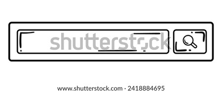 Doodle Style Search Bar with a Black and White Research Rectangle Frame with rounded corners and Magnifier Illustration.