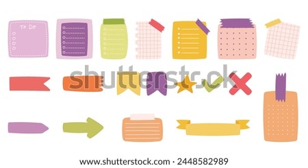 Paper sheets sticker collection for convenient note-taking and important date recording for creative journaling, functional and decorative memo stickers. Cute bright colors