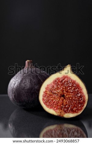 Image, Stock Photo Fresh figs in a rustic bowl on a beige linen tablecloth.