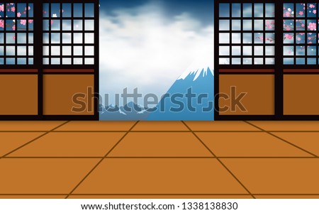 indoor dojo room with fuji mountain in japan 