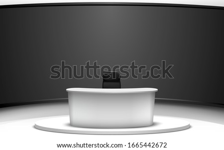white table and lcd background in a news studio room
