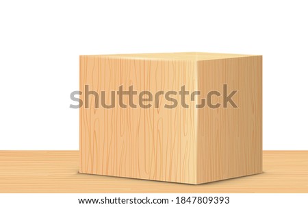3d wooden square box on the wooden table
