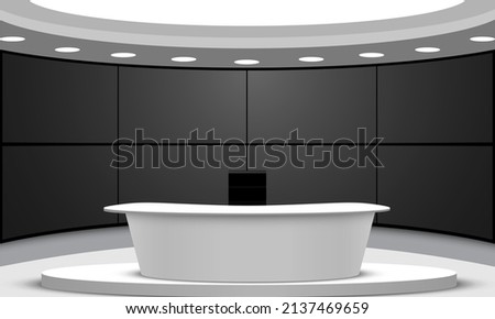 white table and lcd background in a news studio room