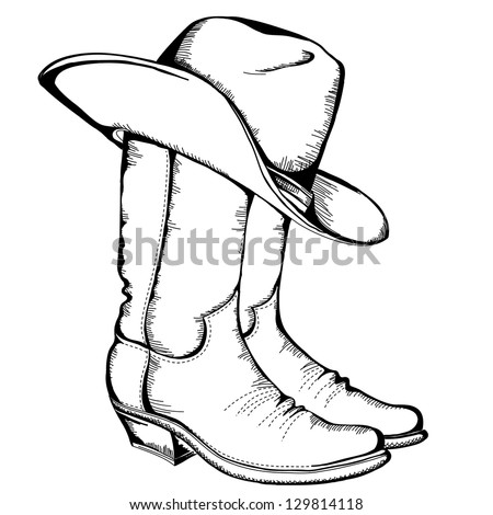 Cowboy Boots And Hat.Vector Graphic Illustration - 129814118 : Shutterstock