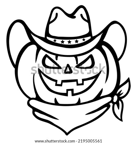 Happy Halloween Pumpkin cowboy hat and bandanna vector printable illustration isolated on white background