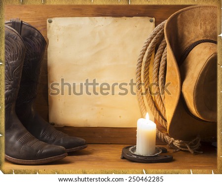 Vintage American background with cowboy clothes and old paper for text