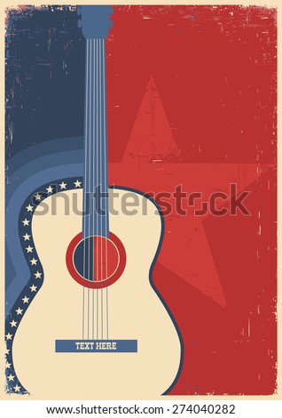 Country music poster with guitar on old paper texture