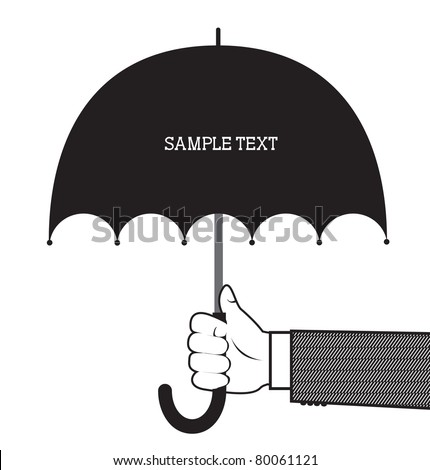 Hand holding umbrella.Vector graphic background for text on white