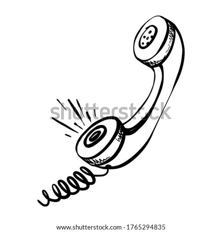 Handset in hand drawn doodle style. Sketch. Isolated on a white background. Vector illustration