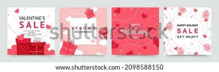 Valentine's Day holidays square templates.Social media post with  gift boxes and hearts.Sales promotion on Valentine's Day.Vector illustration for greeting card, mobile apps, banner design and web ads Foto stock © 