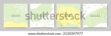 Spring green square backgrounds. Minimalistic style with floral elements and texture. Editable vector template for card, banner,  invitation, social media post, poster, mobile apps, web ads Сток-фото © 
