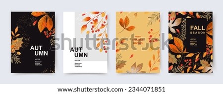 Autumn, Fall, Thanksgiving day trendy backgrounds with beautiful leaves. Abstract vector templates poster, invitation, card, flyer, cover, banner, placard, brochure, social media, sale, advertising 商業照片 © 