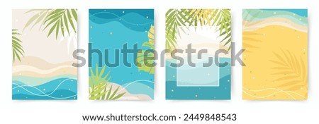 Colorful Summer and Travel Background. Theme of vacation and Beach. Editable vector templates with Exotic Nature elements for  poster, banner, cover, card, story, summer Sale