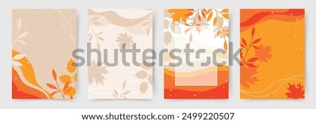 Autumn abstract colorful Background. Fall season and Thanksgiving theme. Editable vector templates with leaves and geometric pattern. Nature elements for poster, banner, cover, card, Sale, advertising