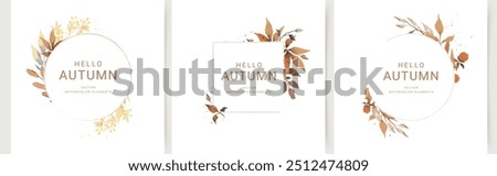 Autumn floral frames. Elegant pattern with beautiful watercolor leaves, branches and flowers. Vector design for Fall season decoration, Thanksgiving, Harvest Day, card, invitation, label 