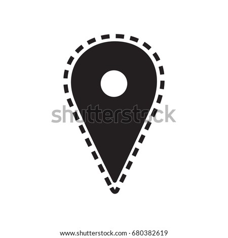 Pin icon . A symbol for the map icon indicating the location.  Icon with dotted line, isolated on white background.

