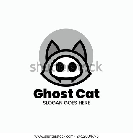 Vector Logo Illustration Ghost Cat Mascot Cartoon Style