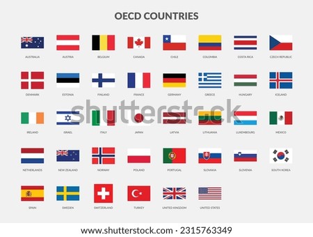 OECD - Organisation for Economic Co-operation and Development Countries flag Rectangle icon collection.