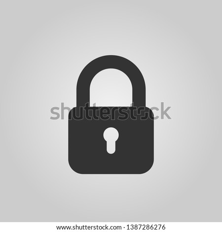 Padlock icon template. Black lock isolated on white background. Silhouette padlock for applications, sites. Private access icon, restricted access. Vector illustration.