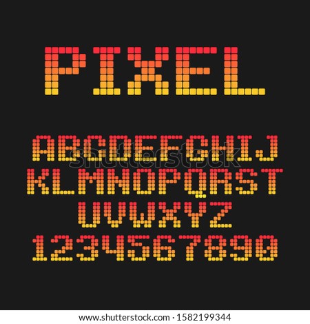 Pixel flat font. Font for pixel games, digital displays. Vector illustration.