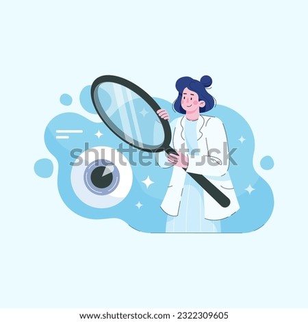 Ophthalmologist checks the patient's vision. Optical eye test. Good vision and care. Vector illustration in flat style
