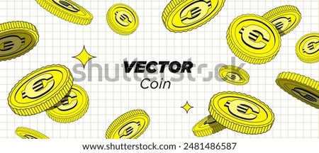 Bright gold Coins are falling or flying in white background. Flat style cartoon illustration. Use for gambling games, jackpot, bank, financial illustration or banners. Vector. Isolated elements