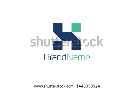 Letter H logo formed with square shape in dark blue color