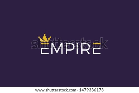Word mark logo formed empire crown symbol in top of letter E with gold color