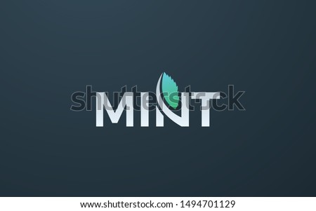 Word mark logo icon formed mint leaves in letter N