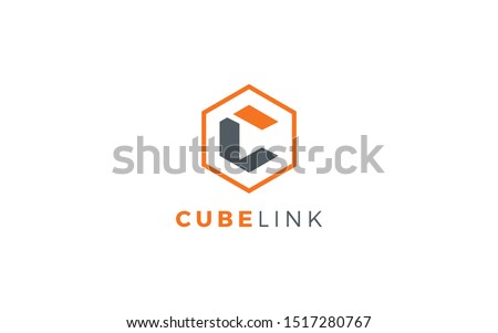 Letters C and L logo formed cube object with orange color Stock fotó © 