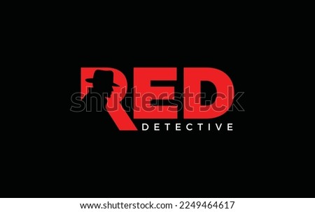 Word mark logo icon formed negative space of detective in letter r with red color	