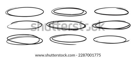 A set of ovals drawn with a pen, pencil, marker. Blank bubble for text, scribble stroke. Vector Handwritten underline element isolated on white background.