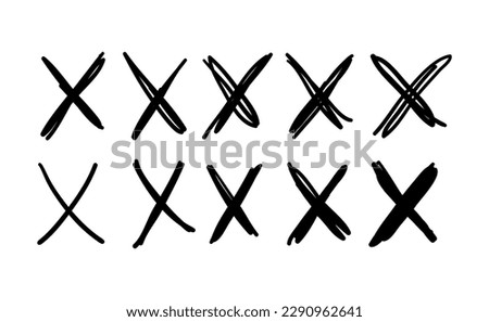 Handwritten letter x, rejection sign, no, wrong answer, strikethrough, text correction, exam. Vector illustration drawing with marker isolated on white background.
