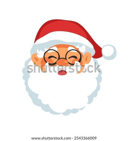 Santa Claus portrait Flat icon, head of magical bearded grandfather in glasses and hat, vector illustration.