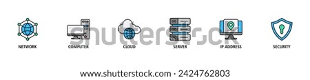 Network technology banner web icon vector illustration concept with icon of network, computer, cloud, server, ip address and security