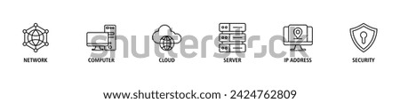 Network technology banner web icon vector illustration concept with icon of network, computer, cloud, server, ip address and security