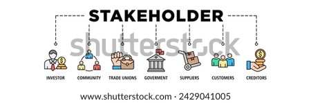 Stakeholder relationship banner web icon set vector illustration concept for stakeholder, investor, government, and creditors with icon of community, trade unions, suppliers, and customers